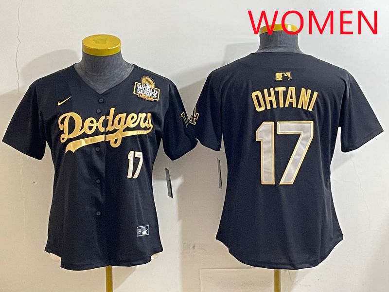 Women Los Angeles Dodgers 17 Ohtani Black Gold Nike 2025 MLB Jersey style 4289